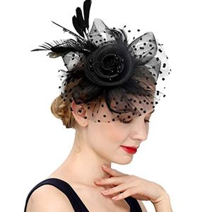Hüte für Damen, 50er-Jahre-Kopfbedeckung mit Schleier, Blume, Cocktail-, Hochzeits-, Tee-, Kirchen-, Derby-Hut,Black