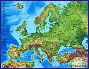 3D-Landkarte Europa mit Städten 60 x 47 cm Karte