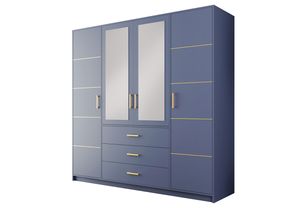 Kleiderschrank BALI II D4 , Drehtürenschrank Schrank Schubladen und Spiegel , (BLAU)