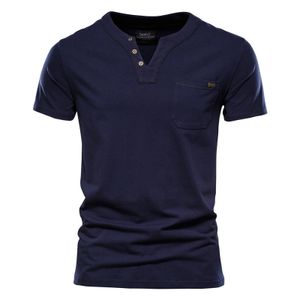 Männer Casual Einfarbig V-Ausschnitt T-Shirt Kurzarm Slim Fit Tasche Pullover Tops,Farbe: Navy Blau,Größe:L