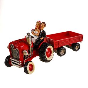 Funny Spardose Traktor rot mit Brautpaar 32 cm Hochzeit Hochzeitspaar Sparschwein