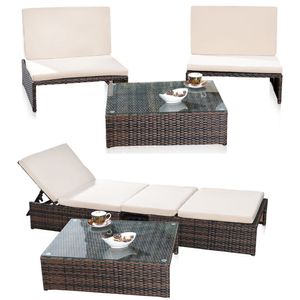 Melko Sitzgruppe Polyrattan Lounge Gartengarnitur 2 Sessel und Tisch - Braun