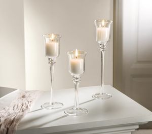 3er Set Glas Kerzenständer, Windlicht Kelch, Teelichthalter