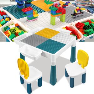 LZQ Detský stôl so stoličkami Set 6 v 1 Kompatibilný multifunkčný stôl pre deti Stavebný blokový stôl Detský stôl na hranie vrátane 163 blokov