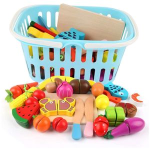 BeebeeRun Lernspielzeug Schneiden Spielzeug (Lebensmittel Spielzeug, 25-St., Holz Schneidenset Obst Gemüse Lebensmittel mit Klett Rollenspielzeug), Küchenspielzeug für Jungen und Mädchen