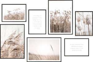 Hyggelig Home Premium Poster Set - 7 passende Bilder OHNE RAHMEN im stilvollen Set - 3 x DIN A3 + 4 x DIN A4 - Set Beige