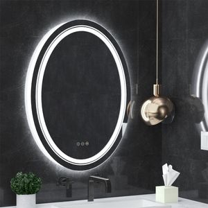 WISFOR LED Badspiegel Rund 50×70cm Wandspiegel Badezimmerspiegel Anti-Fog für Badezimmer Schlafzimmer Make-Up