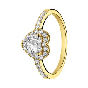 Lucardi - Damen Vergoldete Ring, 925 Silber, Herz mit Zirkonia - Ring - 925 Silber - Gelbgold legiert - 18.50 / 58  mm - Nickelfrei