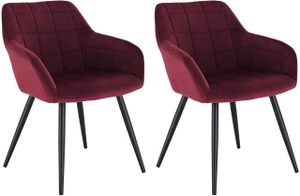 WOLTU Esszimmerstuhl 2er-Set Küchenstuhl Polsterstuhl Wohnzimmerstuhl Sessel mit Armlehne, Sitzfläche aus Samt, Metallbeine Bordeaux