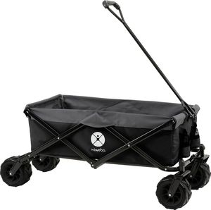 Miweba Faltbarer Bollerwagen MB-30 - 120 Kg Traglast -Ziehstange - Klappbar - Handwagen faltbar - Breite Reifen - Gartenwagen - (Schwarz)