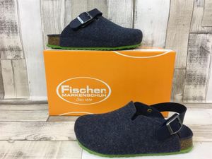 Fischer Filz Bio-Pantoffel Hausschuhe Korkfußbett blau 35