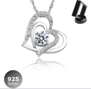 925er Silber Damenkette 47 cm Herz Silber Halskette mit Anhänger Damen Frauen Kette Herzkette Geschenk