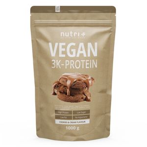 Protein Vegan 1kg - 84,1% pflanzliches Eiweiß - Nutri-Plus Shape & Shake 3k-Proteinpulver - Veganes Eiweißpulver ohne Laktose & Milcheiweiß - Cookies & Cream