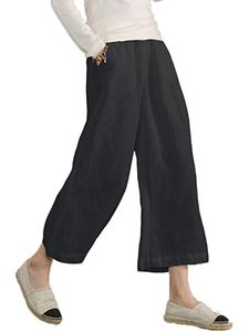 Damen mit Weitbein Palazzo Pant Summer High Taille Loungewear laessige Elastic Tailled Bottoms,Farbe:Schwarz,Größe:M