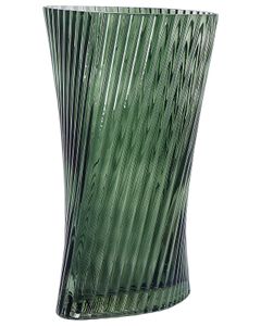 BELIANI Blumenvase Dunkelgrün Glas 26 cm Hohe Form mit Breiter Öffnung Rillen-Struktur Modern Tischdeko Wohnaccessoires Deko Glasvase Wohnzimmer Flur