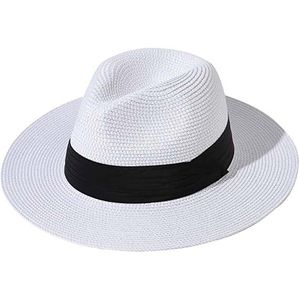 ASKSA Panama Hut Damen Sommer Fedora Strohhut Rollbar UV Sonnenhut, Weiß