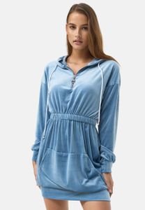 Damen Long Hoodie Kleid Oversized Kapuzen Pullover Nicki Velours Dress | XL