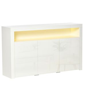 HOMCOM Sideboard Hochglanz Vorratsschrank Küchenschrank mit LED-Licht und Glasablage für Eingang Essbereich Wohnzimmer Material MDF und Spanplatte  Weiß 97 x 35 x 83 cm