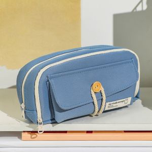Student roztomilý tužka Bag tlačítko bavlněné šňůry Fabric psací potřeby Bag školní potřeby velkokapacitní skladovací taška, modrá