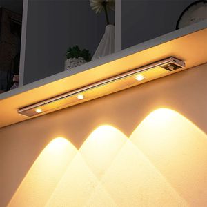 40cm LED Unterbauleuchte Aufladbar Dimmbar Sensor, Küchenlampe 3 Lichtfarben mit Bewegungsmelder, LED Lichtleiste Schrankbeleuchtung Schranklicht(Silbern)