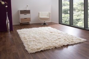 Steffensmeier Flokati Teppich Qualität 2000 Hochflor Wollteppich aus 100% Schurwolle Weiß / Beige Größe: 120x180 cm
