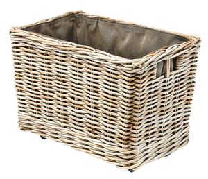 Kobolo Kaminholzwagen für Kaminholz mit Rollen Rattan - Innenfutter aus dunklem Stoff
