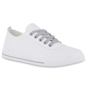 VAN HILL Damen Sneaker Low Schnürer Bequeme Schnür-Schuhe 841039, Farbe: Weiß Grau, Größe: 39