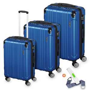 Sada kufrů s pevnou skořepinou, 3 kusy s kombinovaným zámkem TSA, 4 kolečka, ABS pevná skořepina, cestovní kufr na kolečkách, kufr na kolečkách - královská modř