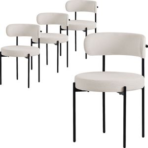 ML-Design sada 4 jídelních židlí s opěradlem, bílá, kuchyňská židle z látky Teddy