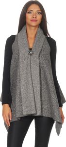 285 Mississhop Damen ausgestellte elegante Weste Longweste in offener Form mit Brosche OneSize 34 36 38 Grau 285 Mississhop Damen ausgestellte elegante Weste Longweste in offener Form mit Brosche OneSize 34 36 38 Grau