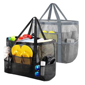 Strandtasche Faltbare, Große Familie- Mesh Badetasche Netztasche für Sandspielzeug Handtaschen, mit Wasserdicht Taschen, für Strand, Urlaub, Reise