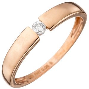 JOBO Damen Ring 54mm 585 Gold Rotgold 1 Diamant Brillant 0,08ct. Rotgoldring Diamantring