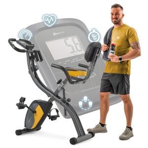 Hop-Sport 3-in-1 Fitness Heimtrainer klappbar HS-3010x Grix - Fitnessfahrrad mit Rückenlehne, Widerstandsbändern - Hometrainer Fahrrad mit LCD-Display