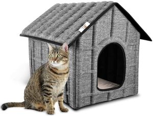 PUPPY KITTY Katzenhaus für Katzen, 56x48x8CM, Faltbare Winterfeste Katzenhöhle mit Abnehmbarem Matratze Weich und Warm für Hund Katze