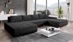 FURNIX Wohnlandschaft ELISABETTA Couch Schlafsofa U-Form U-Sofa mit Schlaffunktion und Bettkasten SCHWARZ MA1100+BE 06