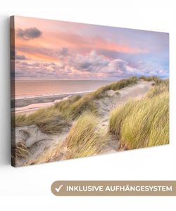 OneMillionCanvasses® - Leinwandbilder - 120x80 cm, Strand - Meer - Düne - Sonnenuntergang, Wandbilder Kunstdruck Wanddekoration - Wanddekorationen - Wohnzimmer