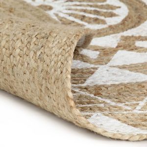 vidaXL Teppich Handgefertigt Jute Weißer Druck 90 cm