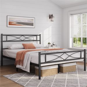 Yaheetech Metallbett Bettgestell 140 x 200 cm, Bettrahmen mit Flügelmuster Kopfteil, Schwarz