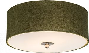 QAZQA - Modern Ländliche Deckenleuchte I Deckenlampe I Lampe I Leuchte grün 30 cm - Drum mit Schirm JuteI 2-flammig I Wohnzimmer I Schlafzimmer - Textil Zylinder I Rund - LED geeignet E27