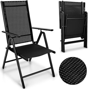 zahradní židle tillvex černá skládací hliníková | židle s vysokým opěradlem a područkami | skládací židle nastavitelná | skládací židle balkon zahrada terasa
