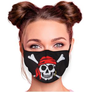 Alltagsmaske Stoffmaske Motiv Mund- Nasenschutz einstellbare Ohrbügel Waschbar Herren Damen verschiedene Designs, Modell wählen:Piraten-Kreuz