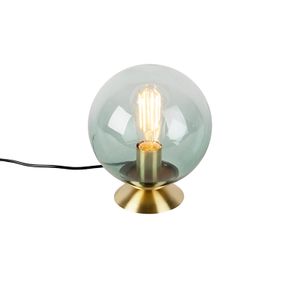 QAZQA - Art Deco Art Deco Tischlampe Messing mit grünem Glas - Pallon | Wohnzimmer | Schlafzimmer - Kugel | Kugelförmig - LED geeignet E27
