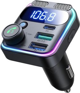 Auto Bluetooth FM Transmitter, Blaue Umgebende Leuchte Drahtloser Radio Kfz-Empfänger Adapter mit Freisprecheinrichtung, Dual USB Ladegerä