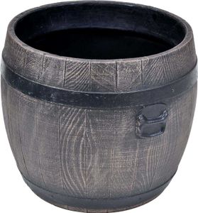 YERD Blumen Kübel Fass "Barrel" Pflanz Gefäß Topf Barrik Rund Braun Gr.M 34x35cm