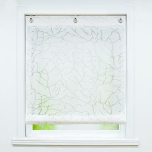 Raffrollo mit U Hakenaufhängung, Voile Ausbrenner Ösenrollo Raffgardine, Weiß, 100x140 cm