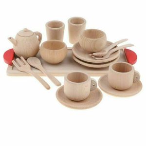 16-teilig Kinderküchen Rollenspiel Küche Geschirr Tee-Set aus Holz Spielzeug Teeset aus Holz Spielzeug
