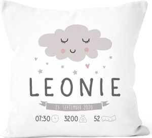personalisierbares Kissen zur Geburt, Geburtskissen Wolke Sonne personalisiertes Geschenk Daten Geburt Baby SpecialMe® Wolke weiß 40cm x 40cm