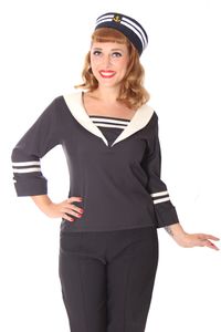 Kaltrina 50er Jahre retro Sailor Style Bluse v. SugarShock, Größe:M, Farbe:schwarz cremé