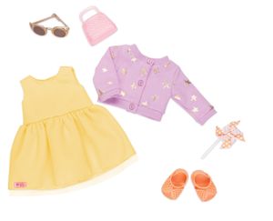 Our Generation - Outfit Deluxe - gelbes Sommerkleid mit Jäckchen und Windrad