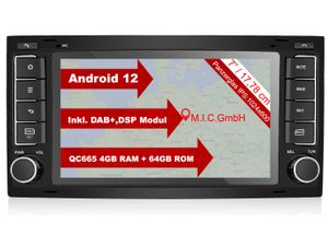 M.I.C. AVT7 Android 12 Autoradio mit navi Qualcomm Snapdragon 665 4G+64G Ersatz für VW T5 multivan Touareg mit RNS 510: SIM DAB Plus Bluetooth 5.0 WiFi 2din 7" IPS Panzerglas Bildschirm USB